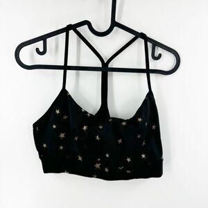 ✅ CHRLDR Sports Bra Allover Scattered Stars X-Large Black Gold Spaghetti Straps